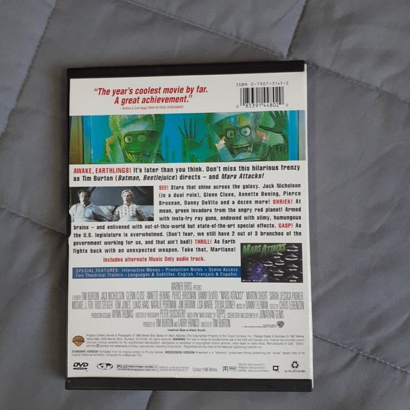 Mars Attacks (DVD, 1997, Snapercase) Tim Burton Jack Nicholson - Picture 2 of 3